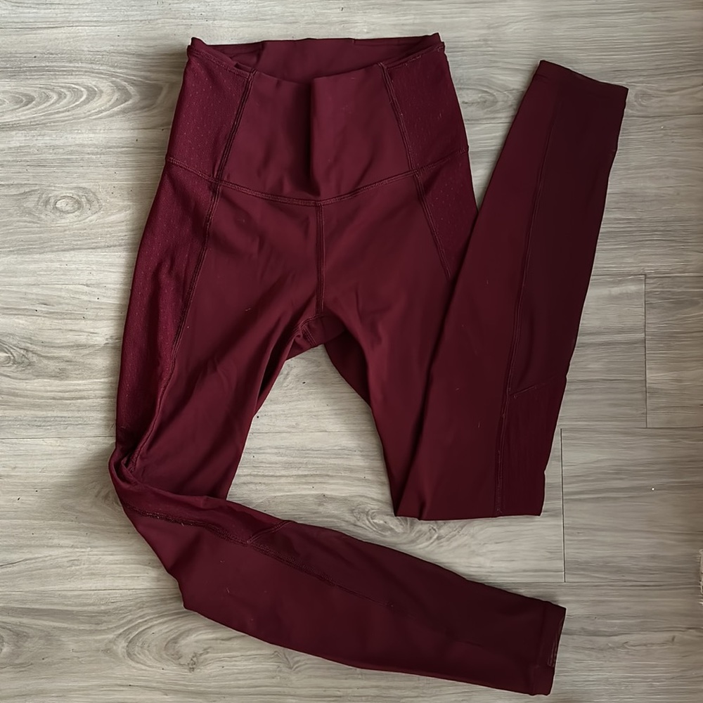 Lululemon Burgundy Leggings with Polka dot mesh